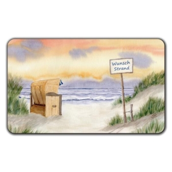 Frühstücksbrettchen Brettchen Aquarell Kunst Druck Kunstdruck Strandkorb Sonnenuntergang Nordsee Insel Langeoog Sonnenuntergang Meer Möwe Strand Wunschname